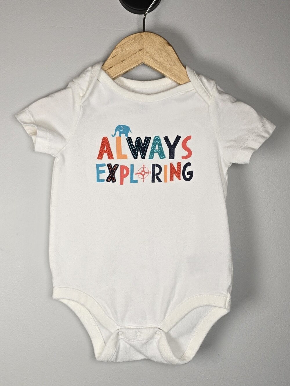 GAP White 'Always Exploring' Graphic Baby Cotton One-Piece